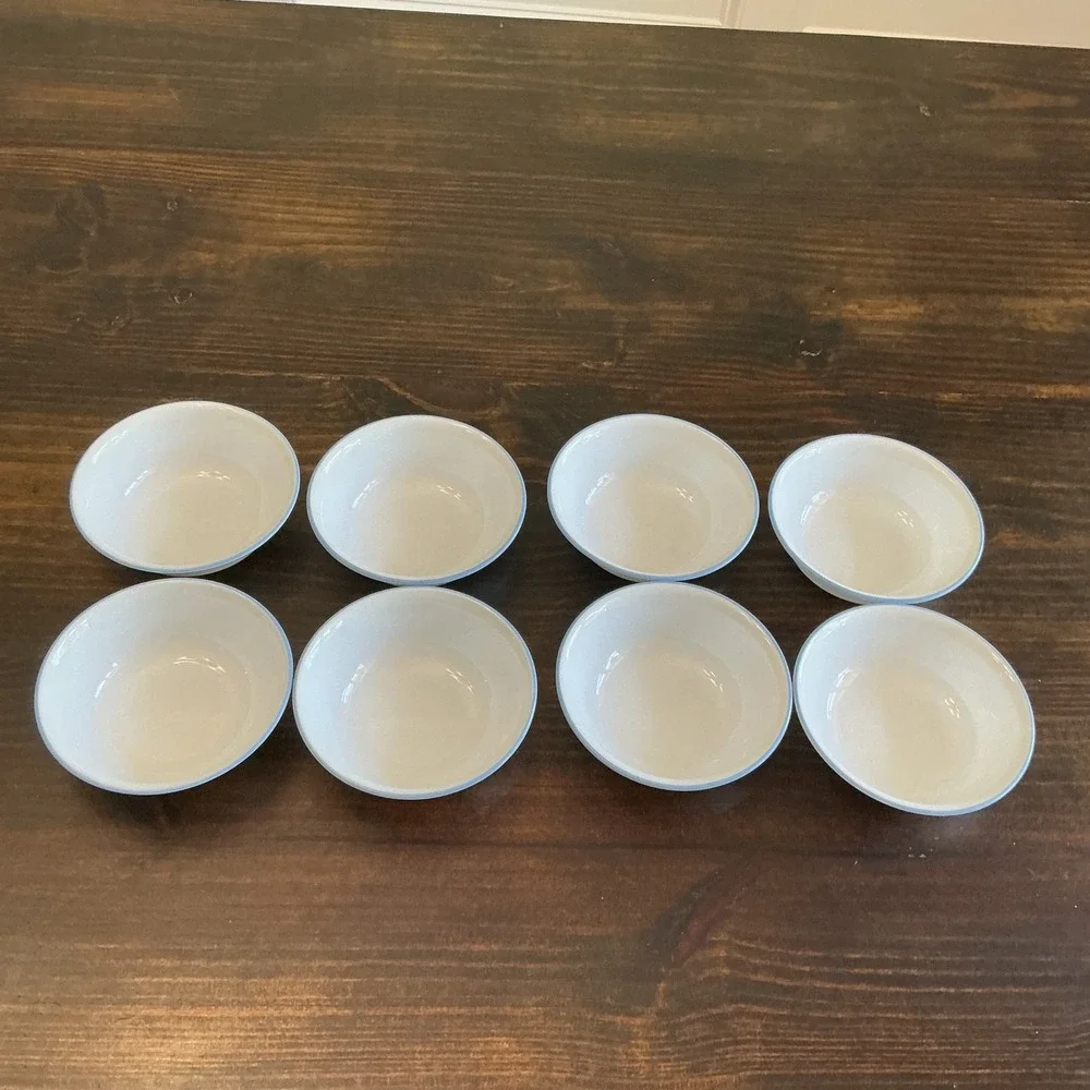Corelle Vitrelle White Blue Rim Cereal Bowls Set of 8‎ Made in USA 6.25 inch